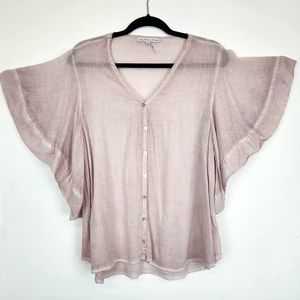 Pale pink blouse size large  by young fabulous & broke flare sleeves